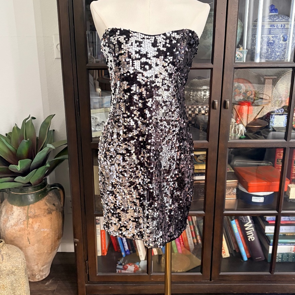 Pacson,  Kirra Black and Silver Sequin Mini Dress, size M